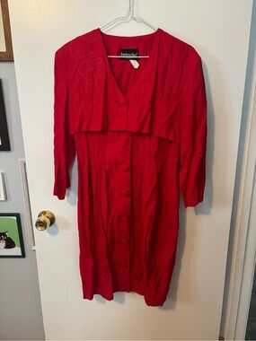 Vintage 90s Soft Girl Fashion Brioche Red Button-Front Women's Dress